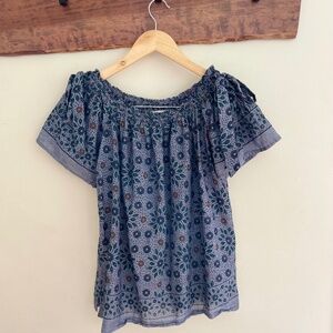 LOFT | 100% Cotton Off the Shoulder Bow Boho Floral  Sleeve Blouse Top